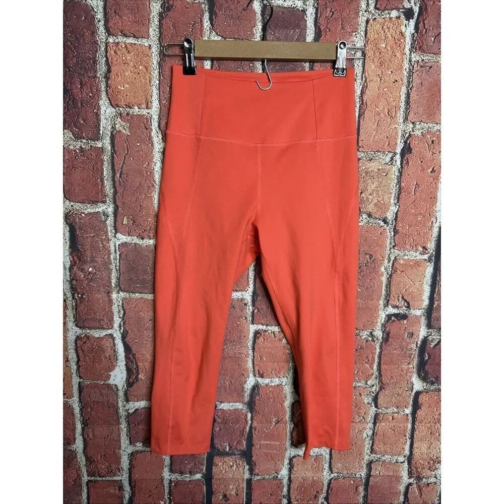 Girlfriend Collective S High Waist Capri Leggings Stretch Pants Womens Orange